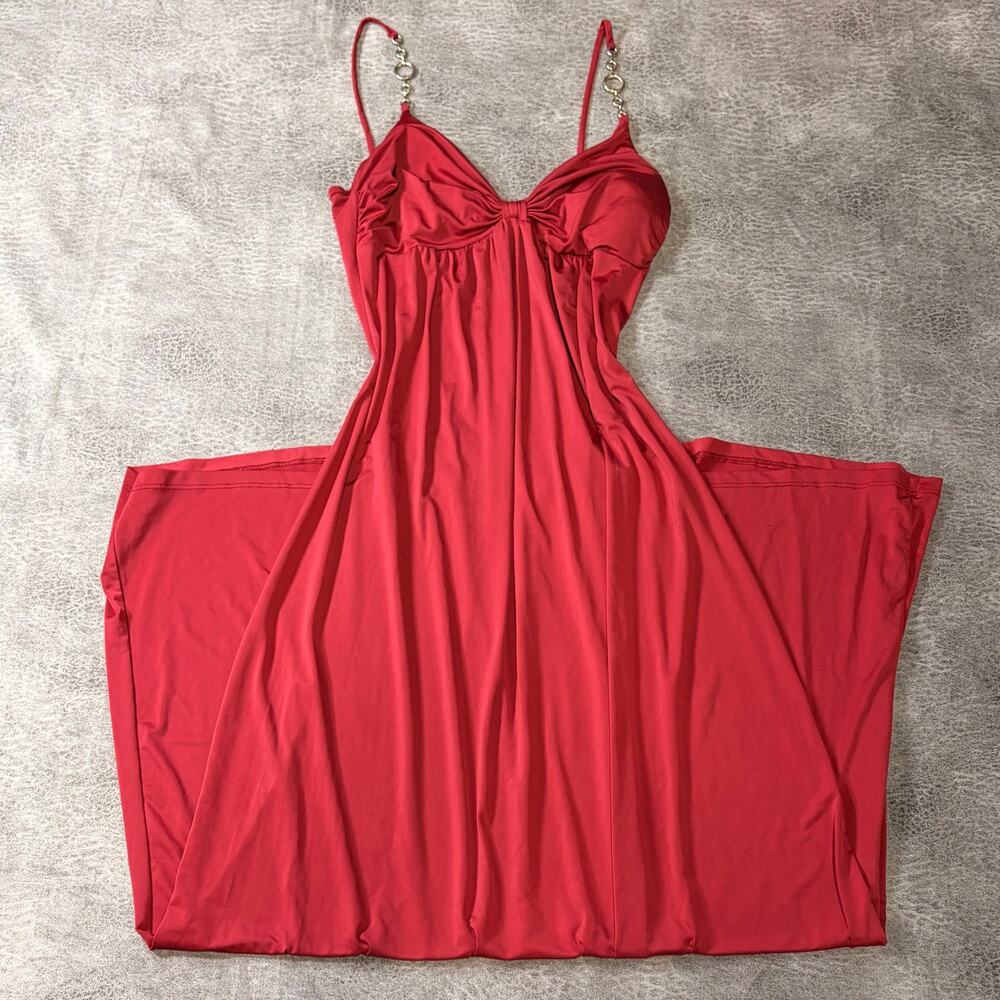 Vintage Red Satin Ruched Maxi Dress